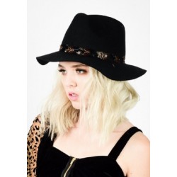 Celebrity Long Brim Wool Fedora with Feather Trim - Black